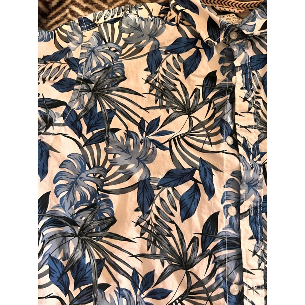 Men's FREE PLANET Casual Button Down Shirt XL White Blue Floral - Picture 2 of 6